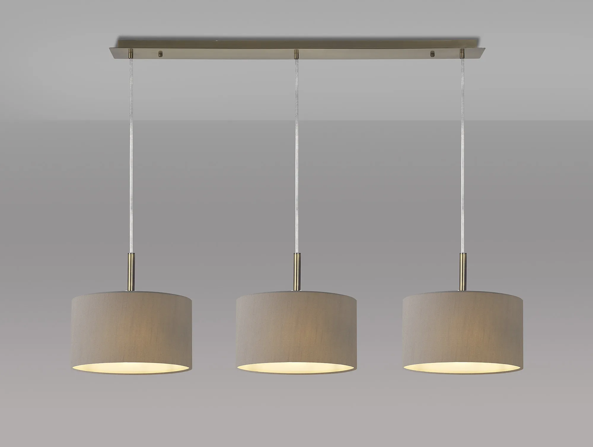 Baymont 30cm Shade 3 Light Pendant Antique Brass, Grey DK0576  Deco Baymont AB GR